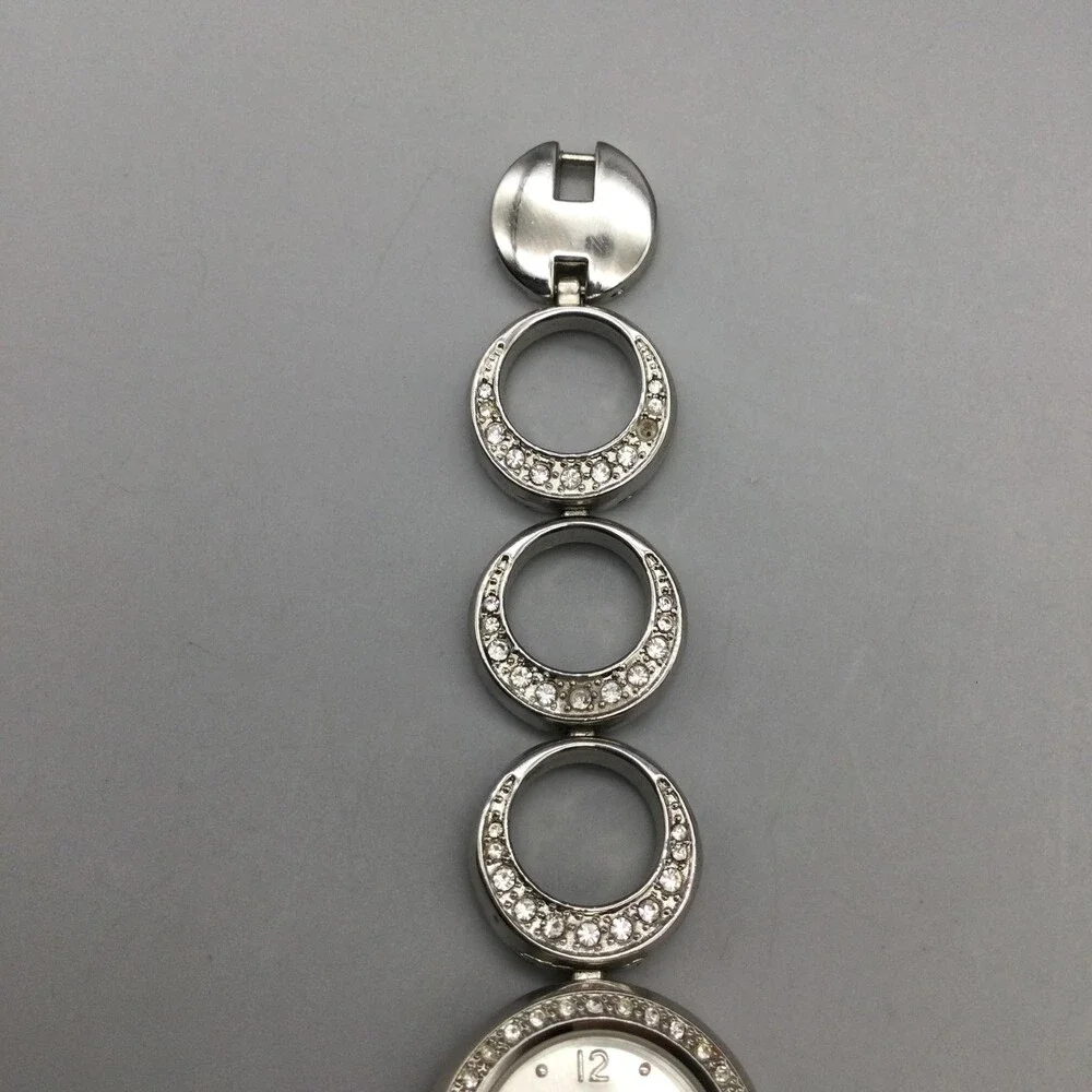 Gruen II Womens Watch 24mm Silver Dial Crystal Bezel GRF1501 Circle Link 6.75